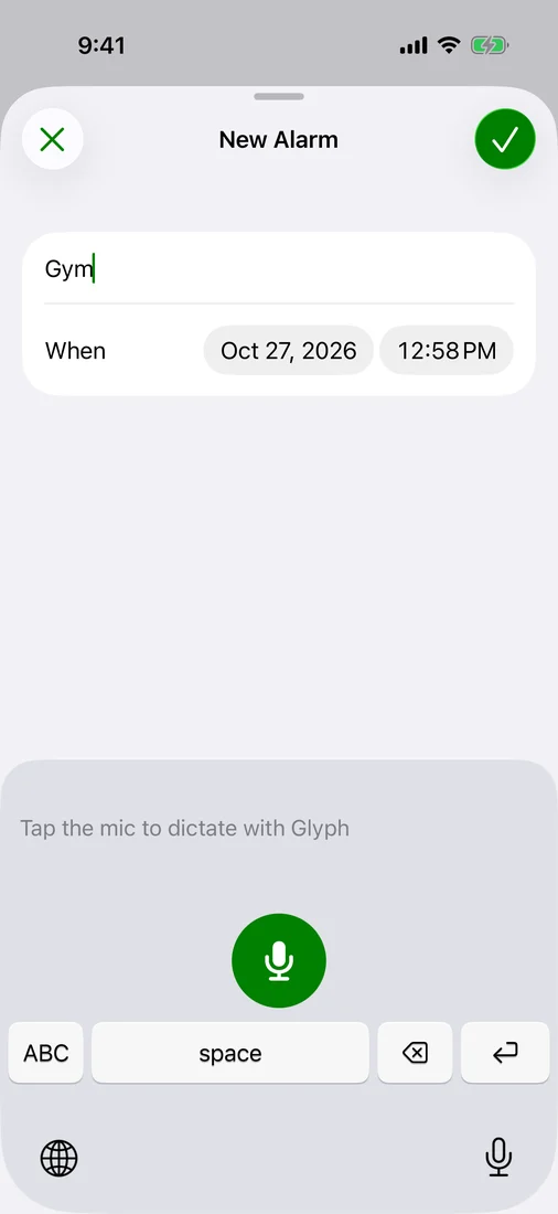 A new alarm on iPhone: Gym, with its day and time